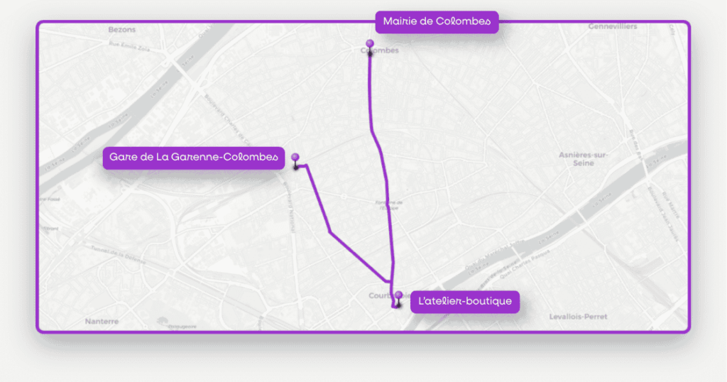 Carte pour rejoindre l'atelier boutique de la Fabrique des cyclistes pour un atelier réparation vélo à colombes