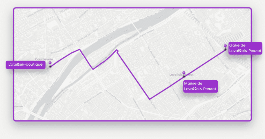 Carte de Levallois-Perret pour rejoindre l'atelier boutique de la Fabrique des cyclistes