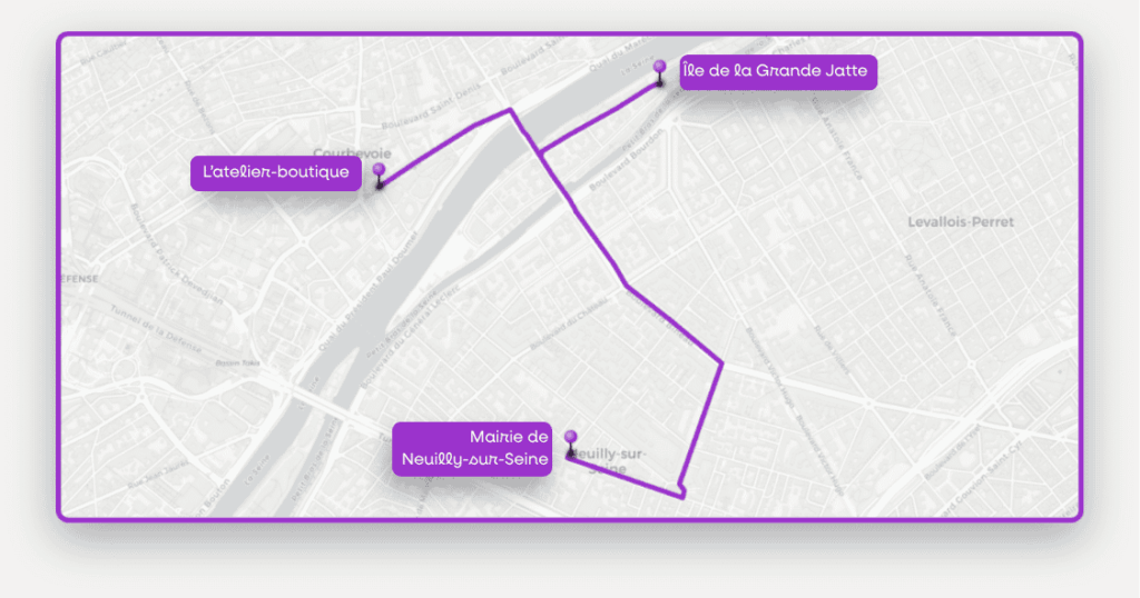 Carte de Neuilly-sur-Seine pour rejoindre l'atelier boutique de la Fabrique des cyclistes et effectuer une réparation vélo à Neuilly-sur-Seine