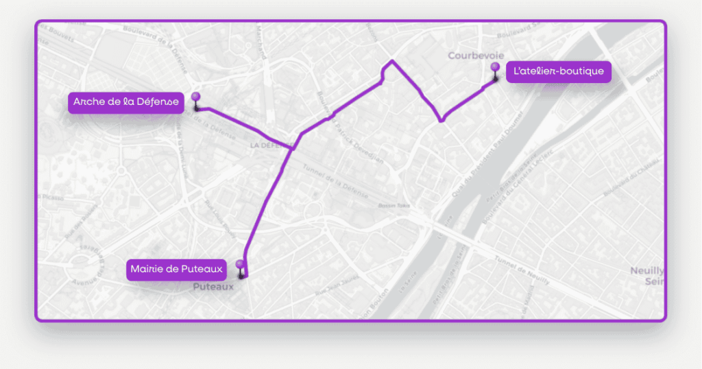 Carte de Puteaux pour rejoindre l'atelier boutique de la Fabrique des cyclistes